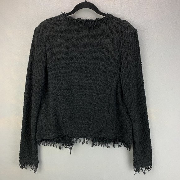**SOLD**Iro Jacket Womens 40 US 8 Black Open Front Boucle Shavani Fringe Short - Picture 4 of 15
